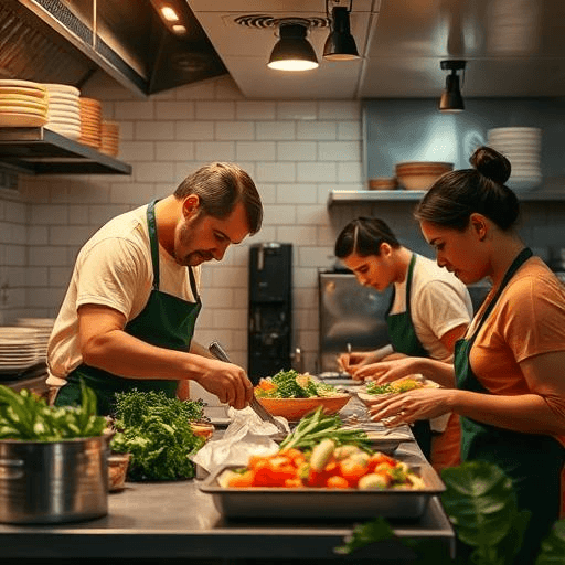 Staff member plating a dish