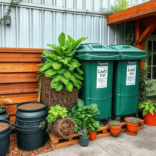 LeafyEats composting system behind the restaurant