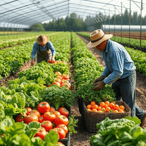 Farm field with organic vegetables