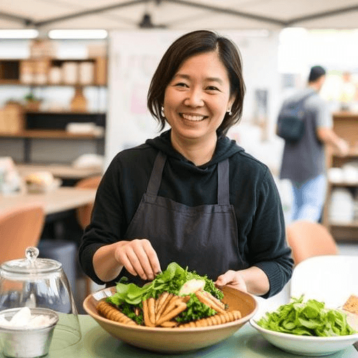 Chef Maria Chen at the original farmers' market stall