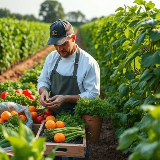 LeafyEats chef selecting produce at a local farm