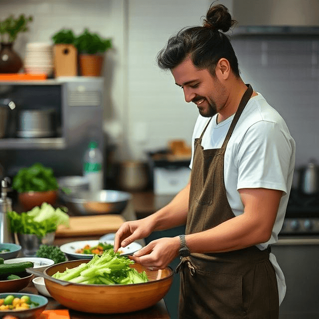 LeafyEats founder in the kitchen